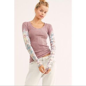 Free People Big Sur Long Sleeve Tie Dye Top in Misty Mountain Purple NEW